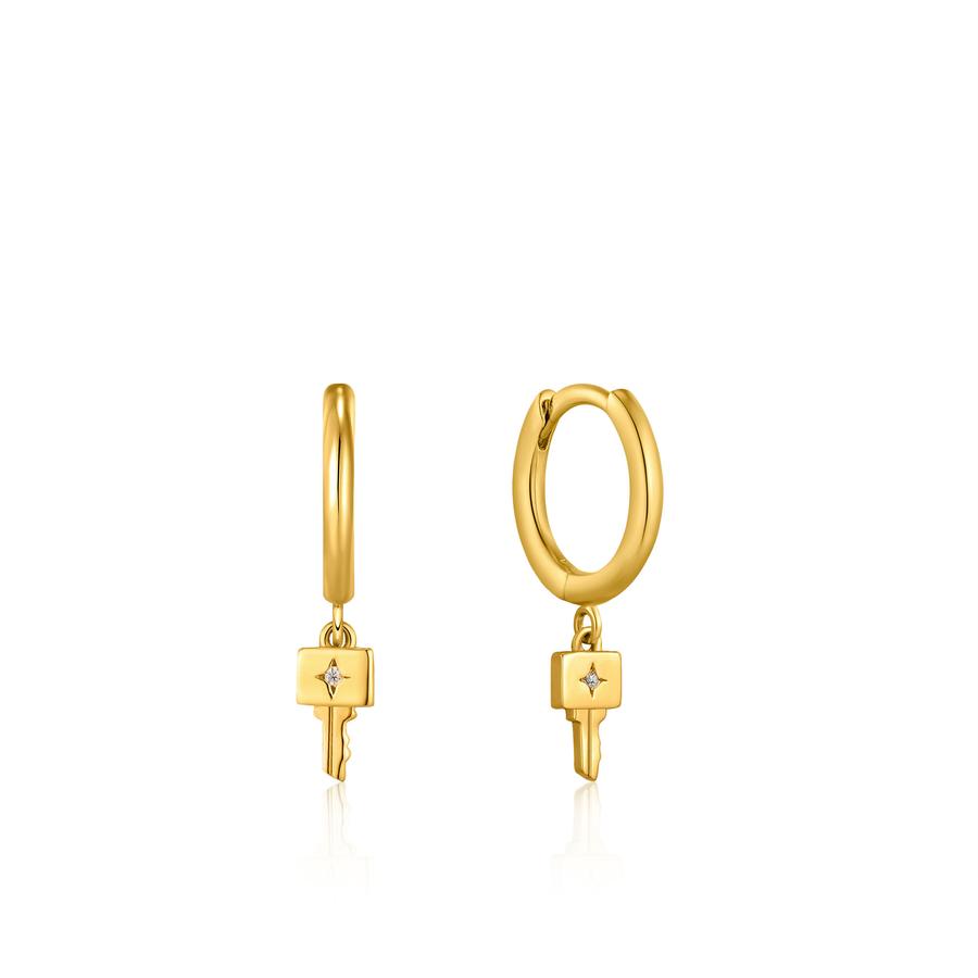 Ania Haie Earrings Gold Key Huggie Hoop
