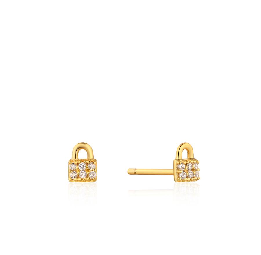 Ania Haie Earrings Gold Padlock Sparkle Stud